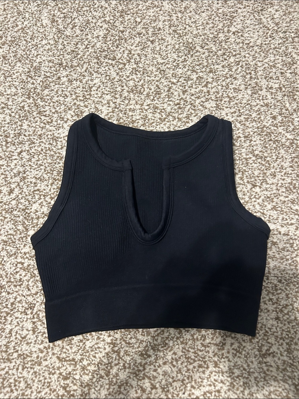 Amazon Black Ribbed Keyhole Crop Tank